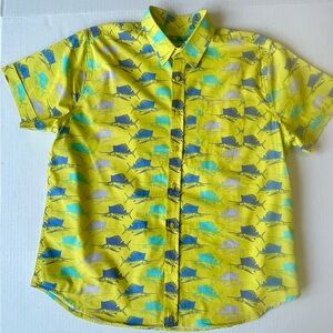 Casual Yellow Hawaiian Style Short-Sleeve Button-Down Shirt Marlin Print Sz XL